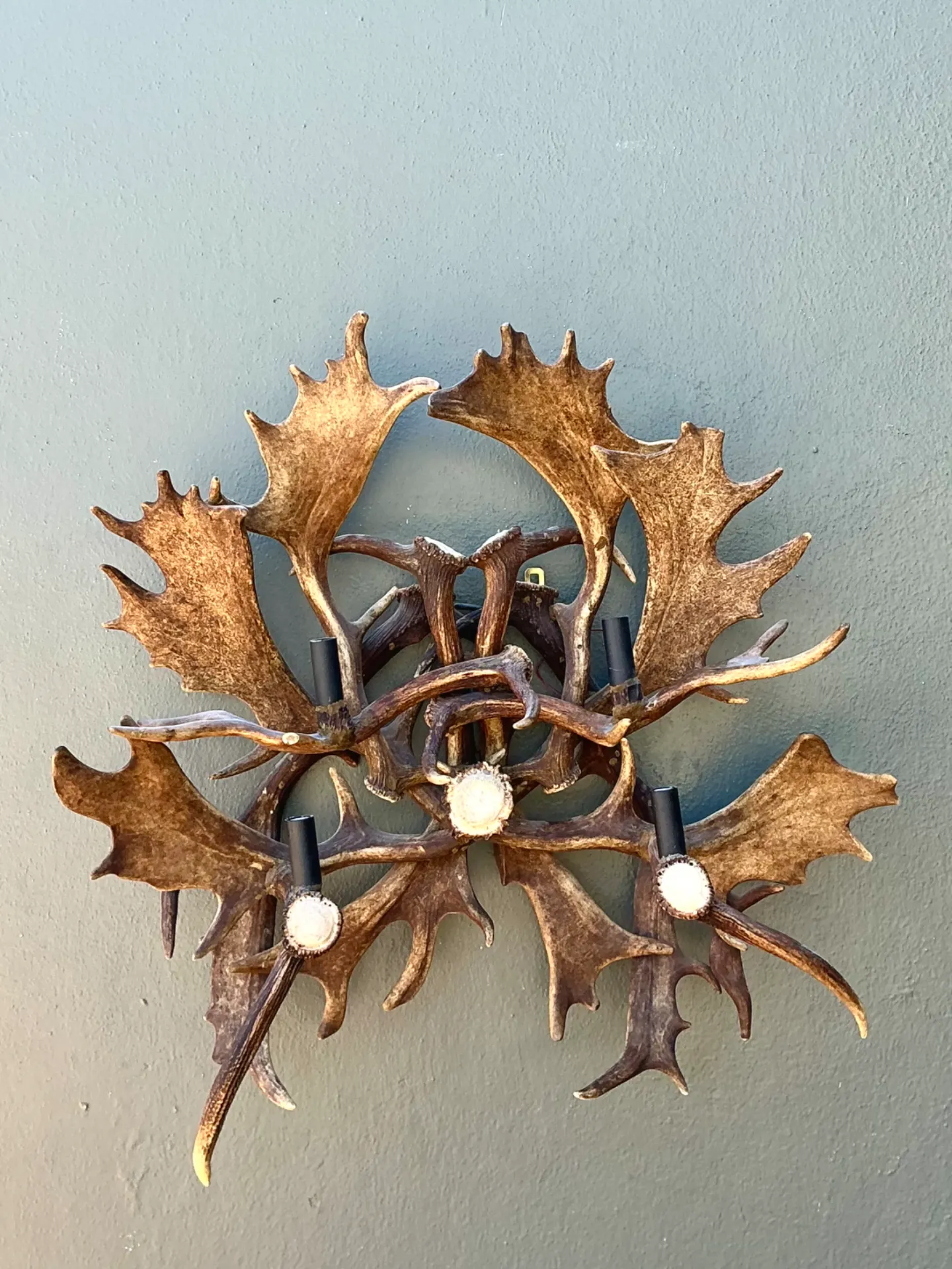 Vintage Monumental Antler and Metal Wall Sconce — additional photo 2
