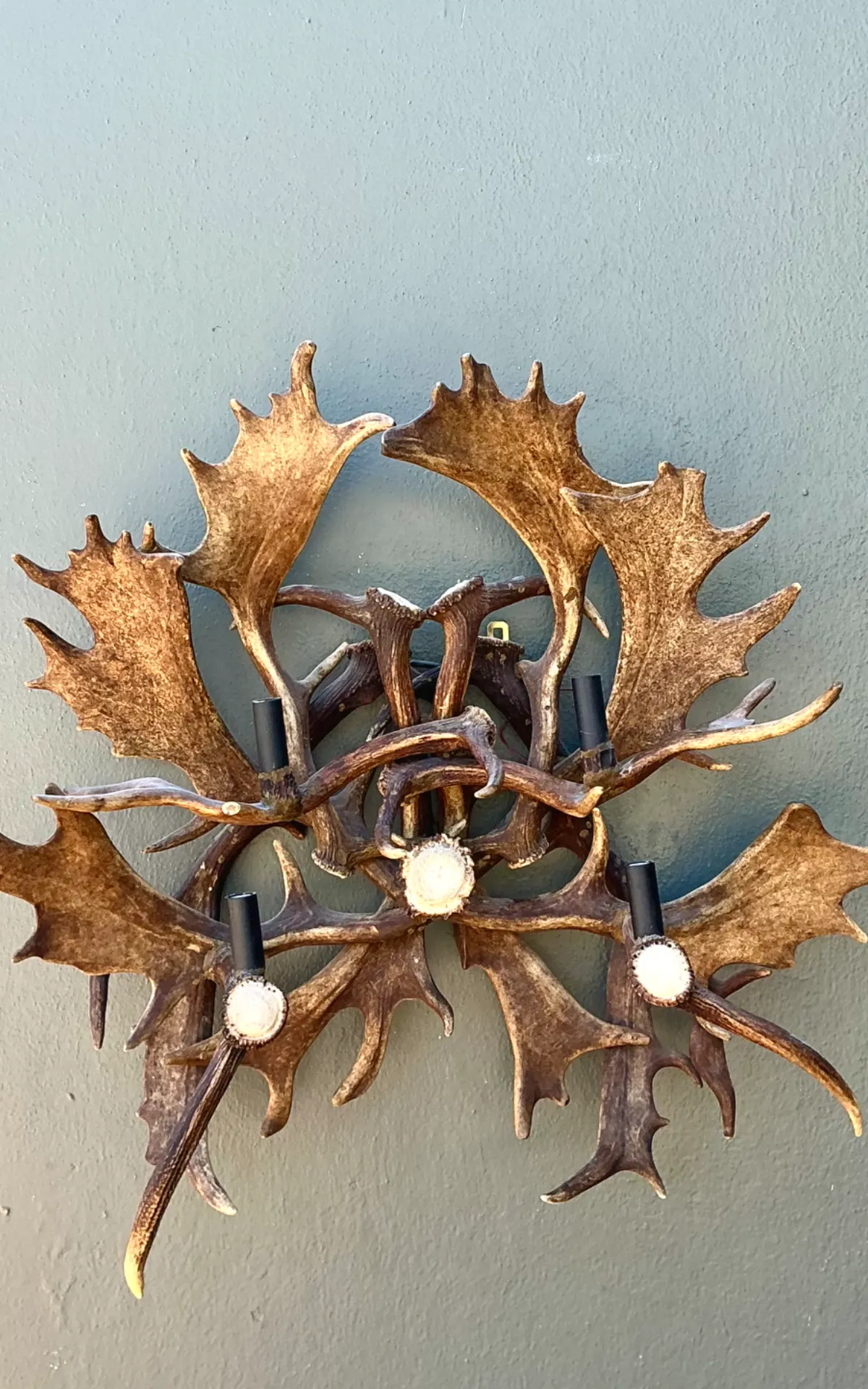 Vintage Monumental Antler and Metal Wall Sconce — additional photo 2