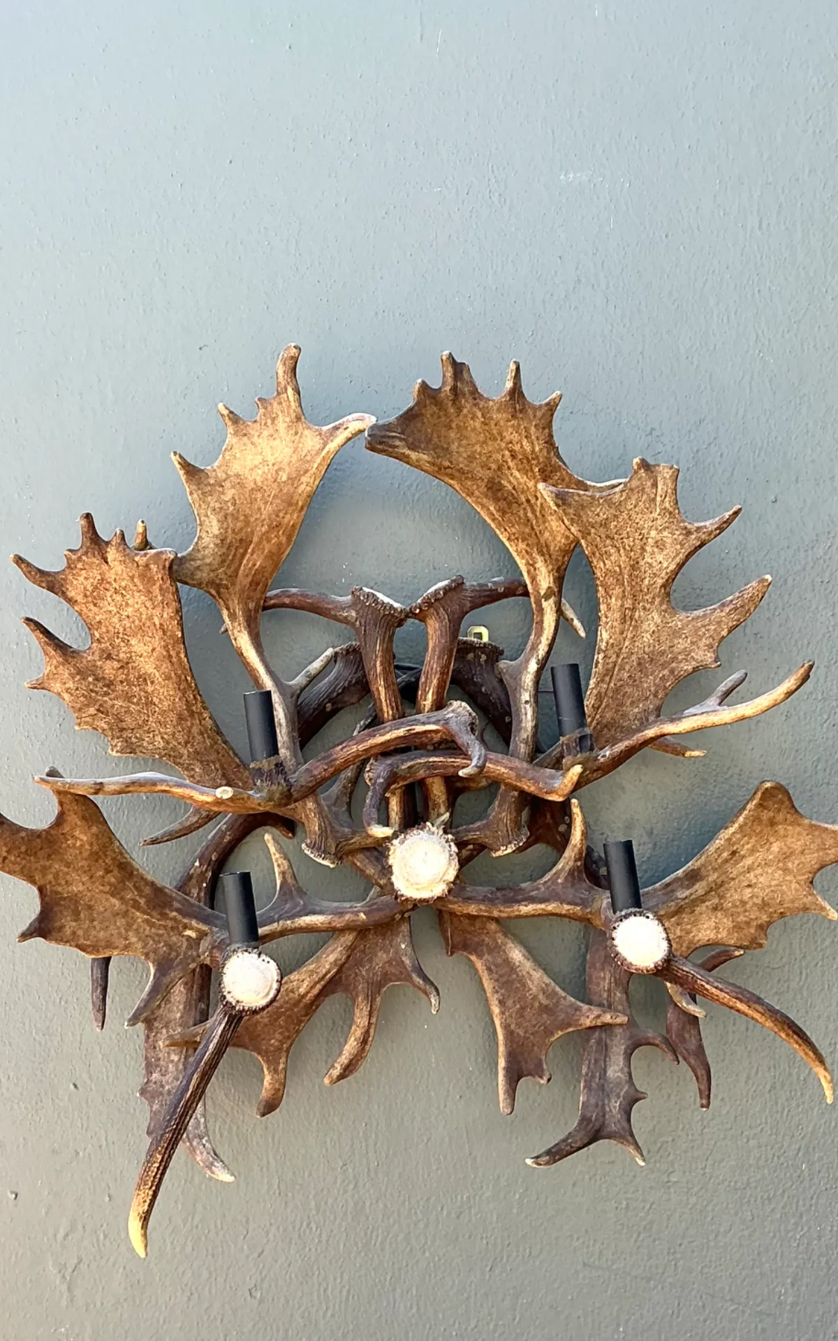 Vintage Monumental Antler and Metal Wall Sconce — additional photo 5