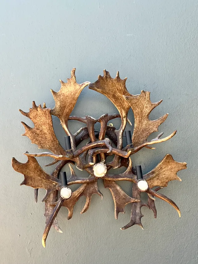 Vintage Monumental Antler and Metal Wall Sconce — additional photo 5