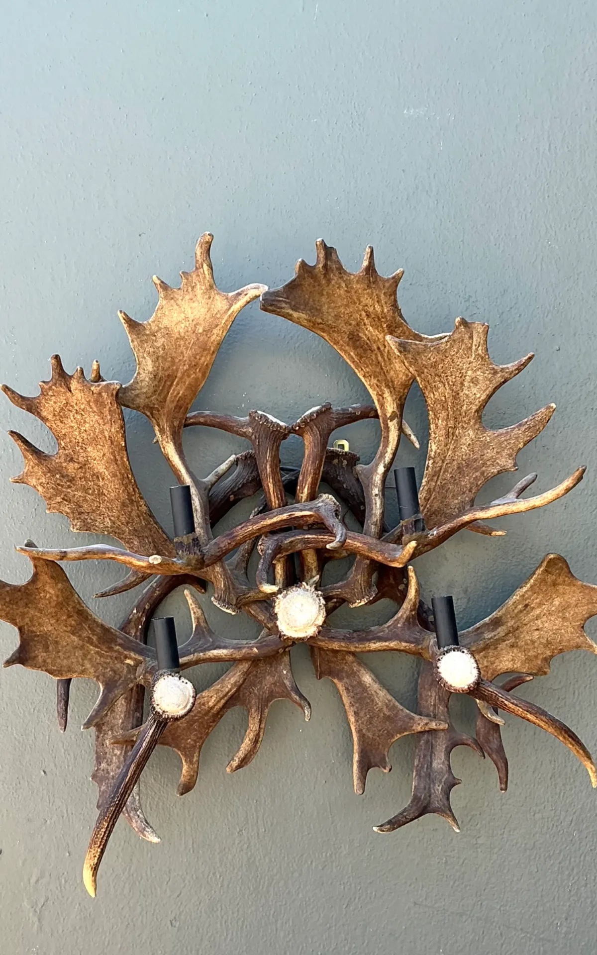 Vintage Monumental Antler and Metal Wall Sconce — additional photo 7