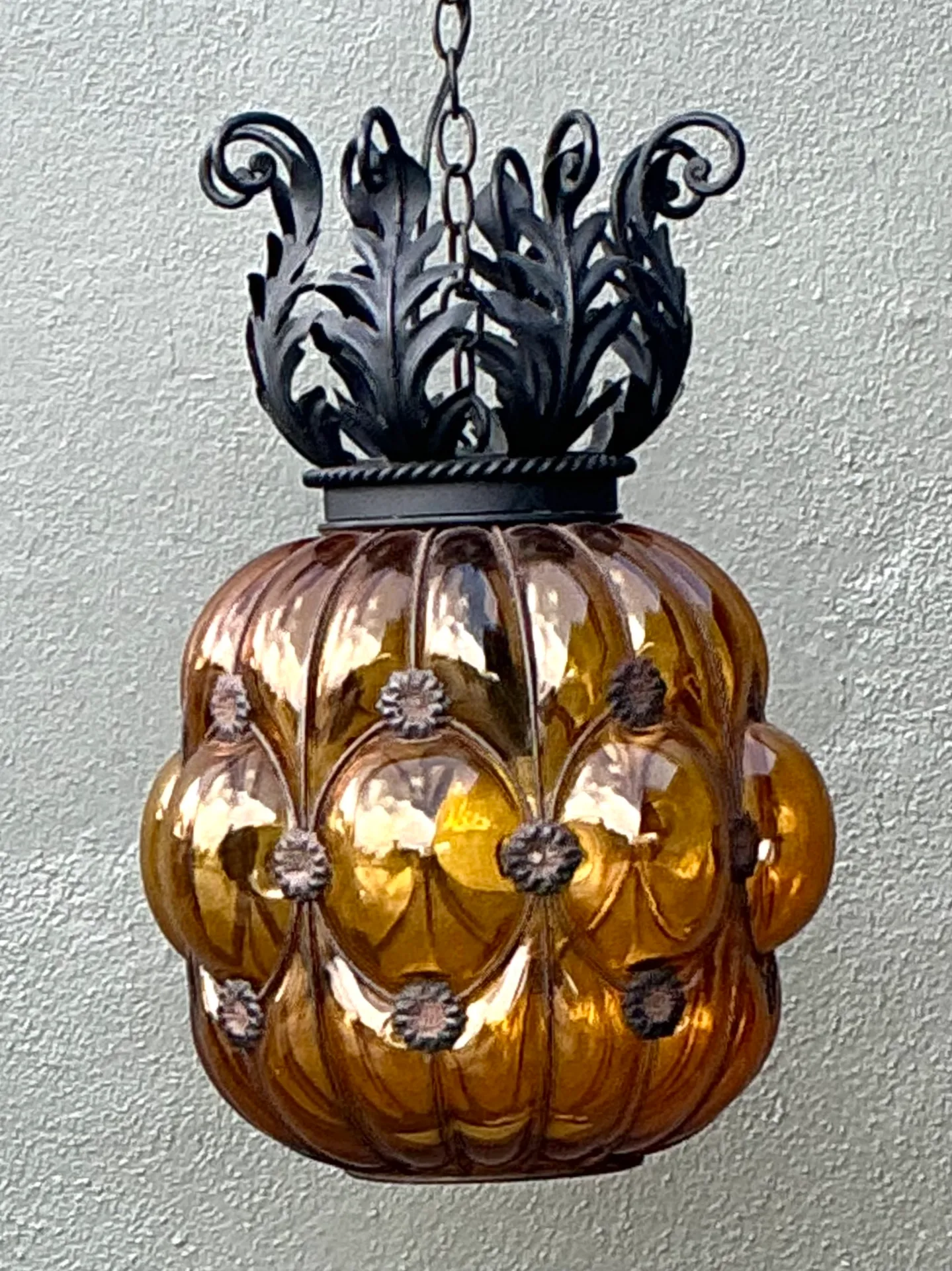 Mid-Century Amber Glass Hanging Lantern — additional photo 2