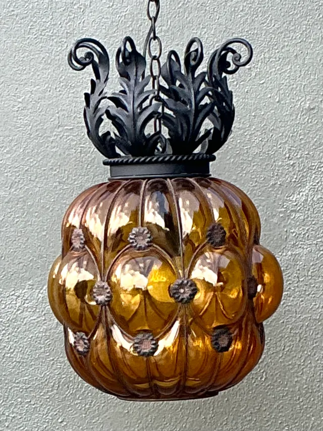 Mid-Century Amber Glass Hanging Lantern — additional photo 2