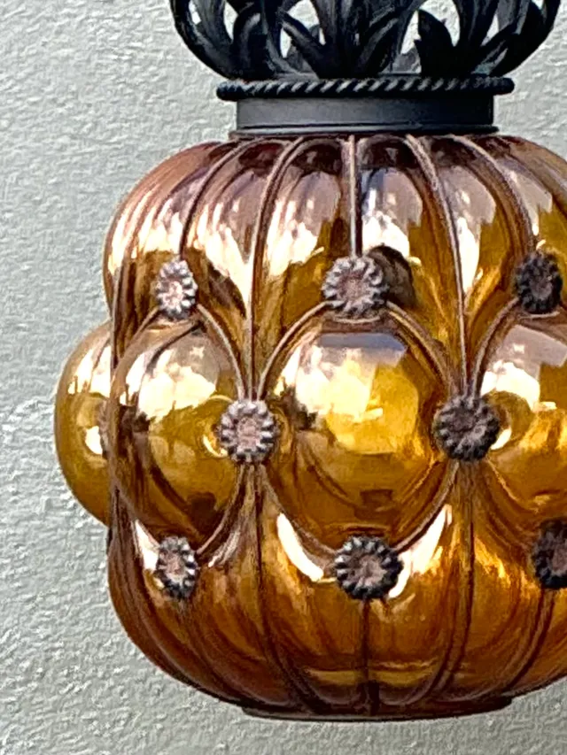 Mid-Century Amber Glass Hanging Lantern — additional photo 3