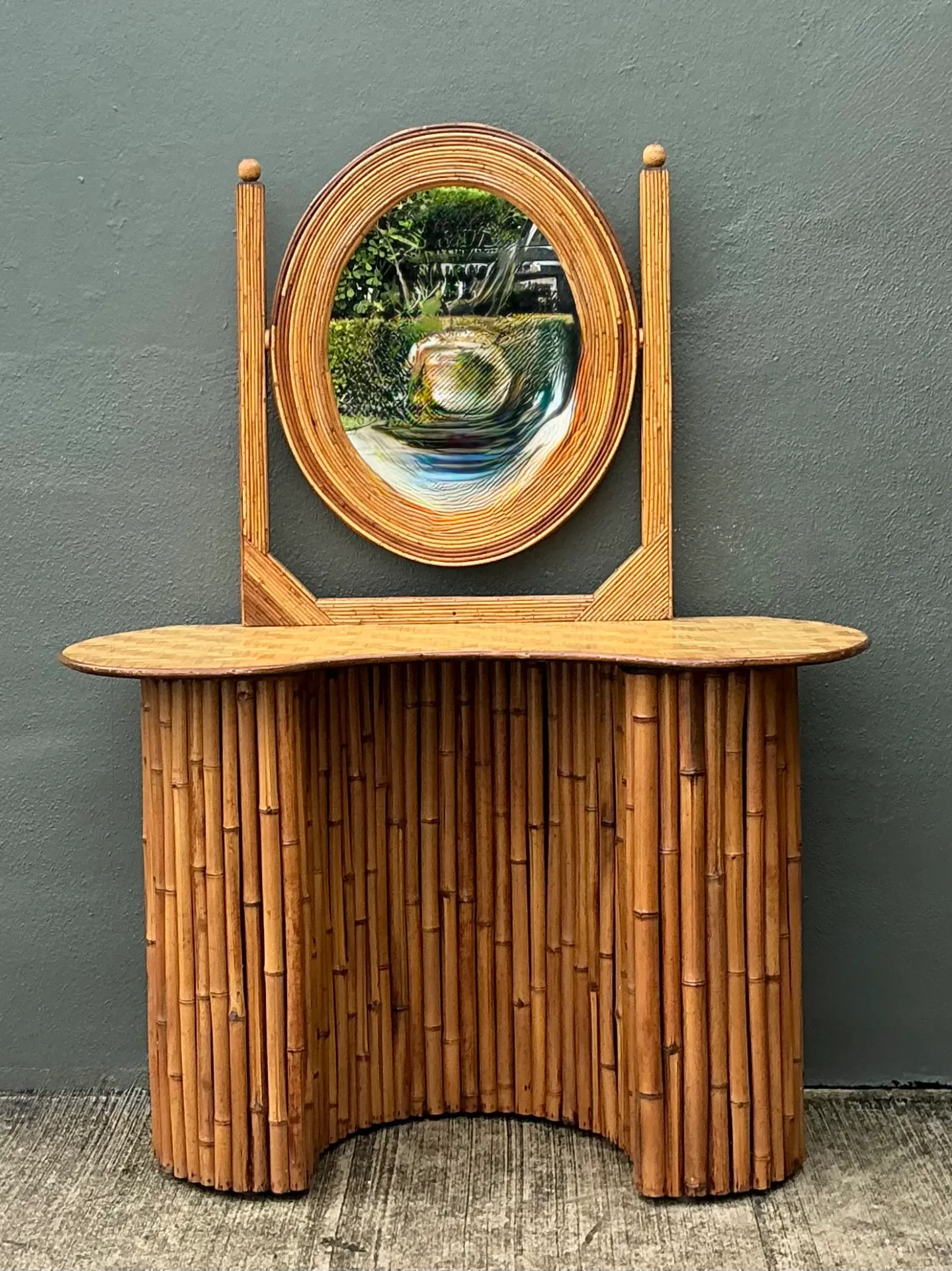 Vintage Pencil Reed And Bamboo Vanity With Mirrored Glass — additional photo 5