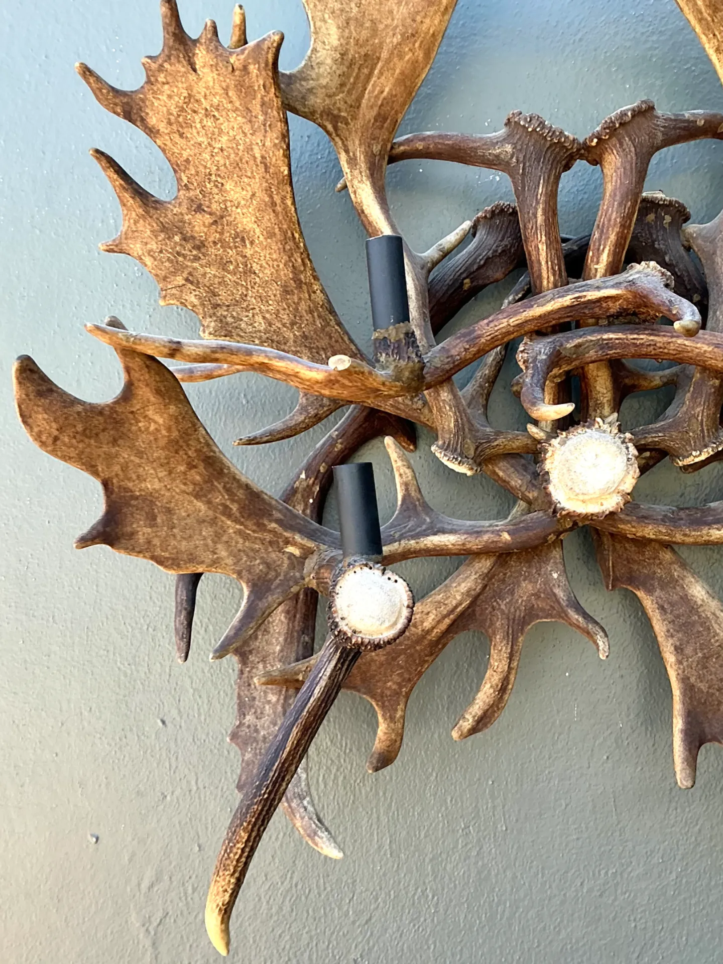 Vintage Monumental Antler and Metal Wall Sconce — additional photo 1