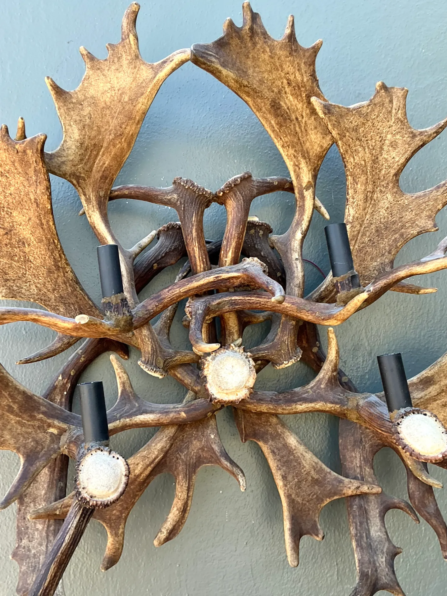 Vintage Monumental Antler and Metal Wall Sconce — additional photo 3