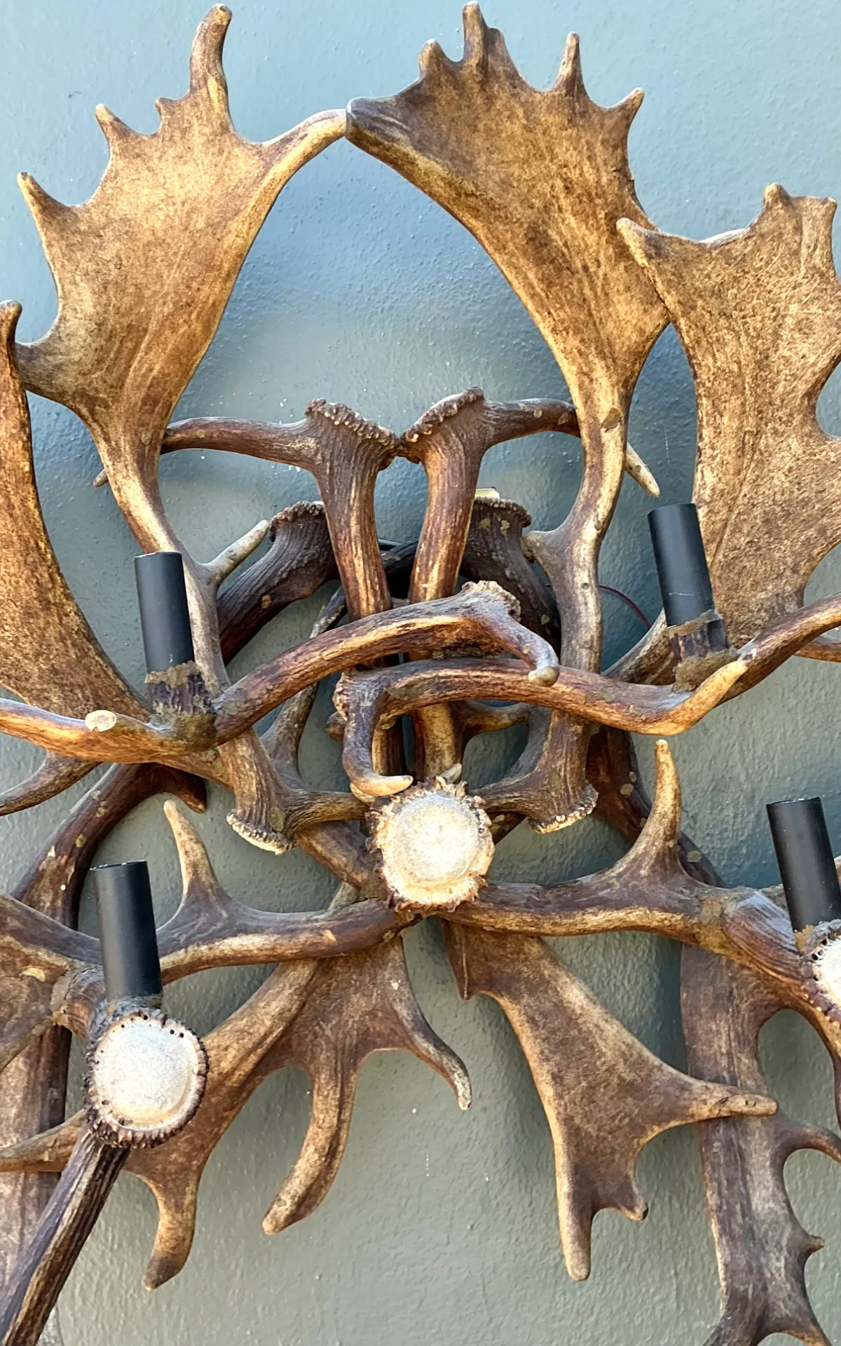 Vintage Monumental Antler and Metal Wall Sconce — additional photo 3