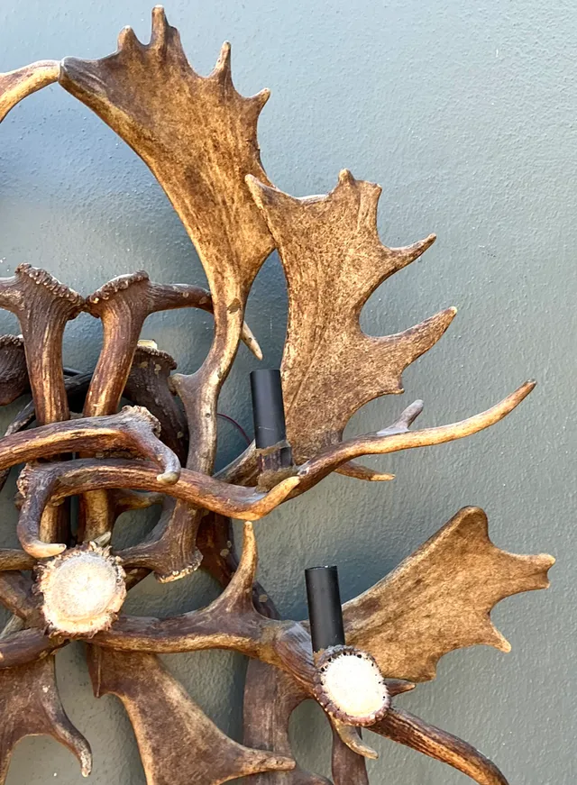 Vintage Monumental Antler and Metal Wall Sconce — additional photo 4