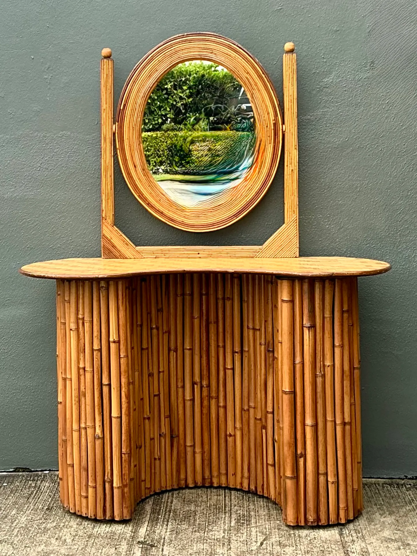 Vintage Pencil Reed And Bamboo Vanity With Mirrored Glass — additional photo 3