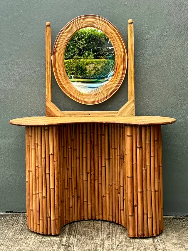 Vintage Pencil Reed And Bamboo Vanity With Mirrored Glass — additional photo 3
