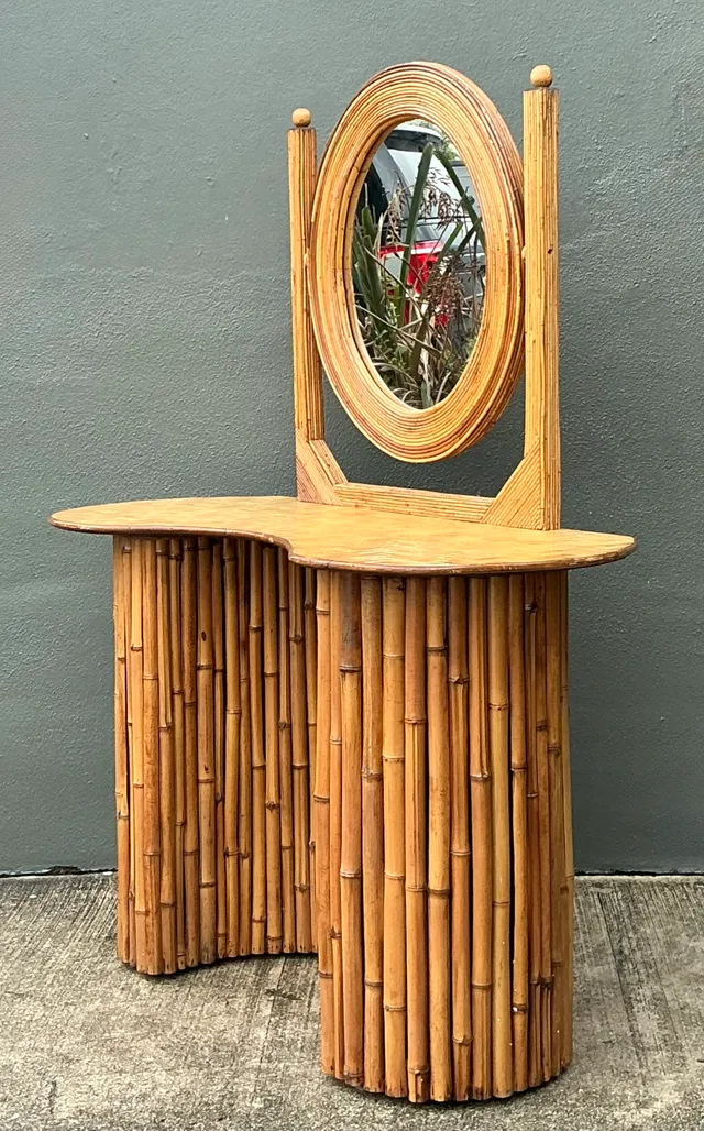 Vintage Pencil Reed And Bamboo Vanity With Mirrored Glass — additional photo 1
