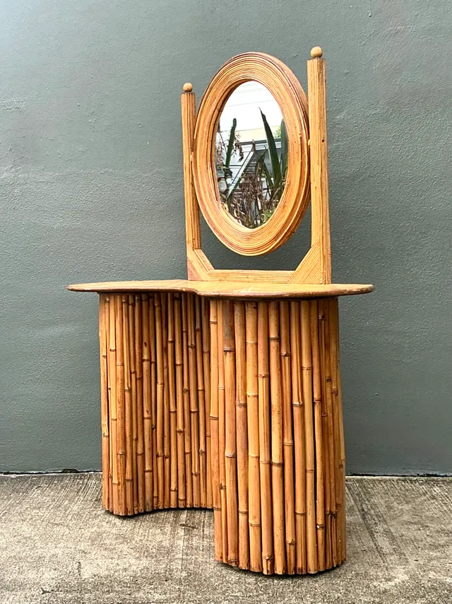 Vintage Pencil Reed And Bamboo Vanity With Mirrored Glass — additional photo 6