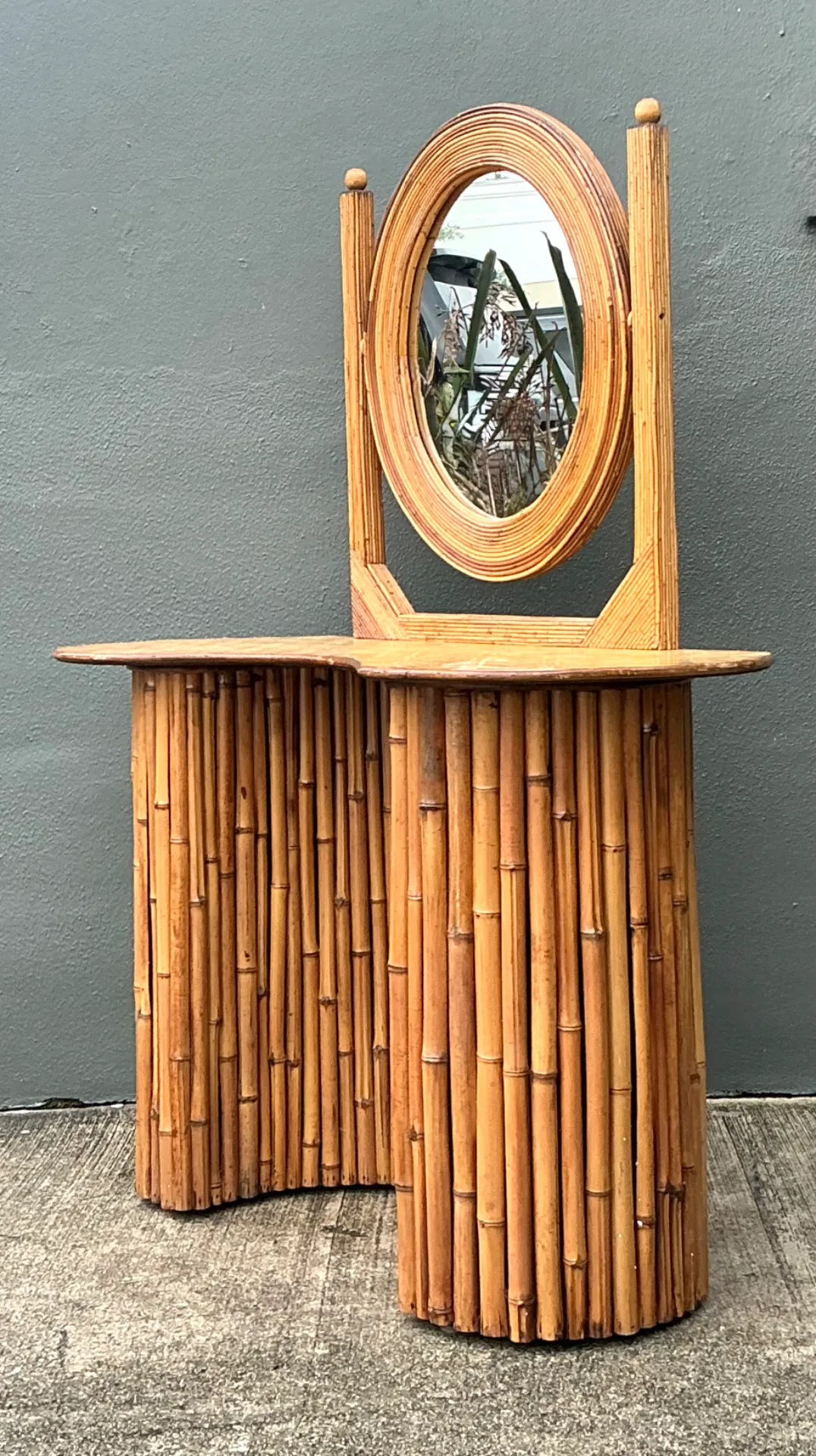 Vintage Pencil Reed And Bamboo Vanity With Mirrored Glass — additional photo 4