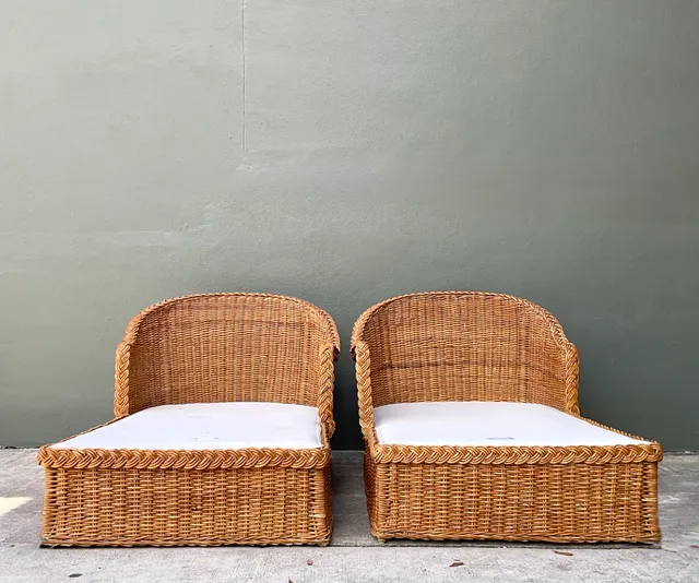 Vintage Braided Rattan Chaise Lounges - Pair — additional photo 3