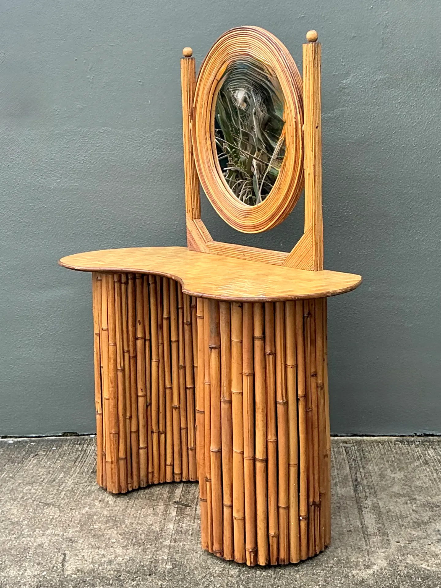 Vintage Pencil Reed And Bamboo Vanity With Mirrored Glass — additional photo 2