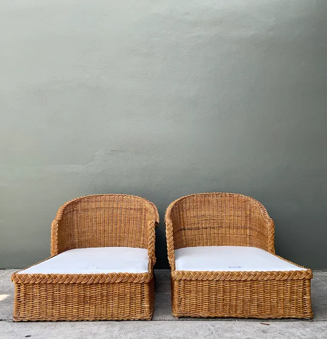 Vintage Braided Rattan Chaise Lounges - Pair — additional photo 5