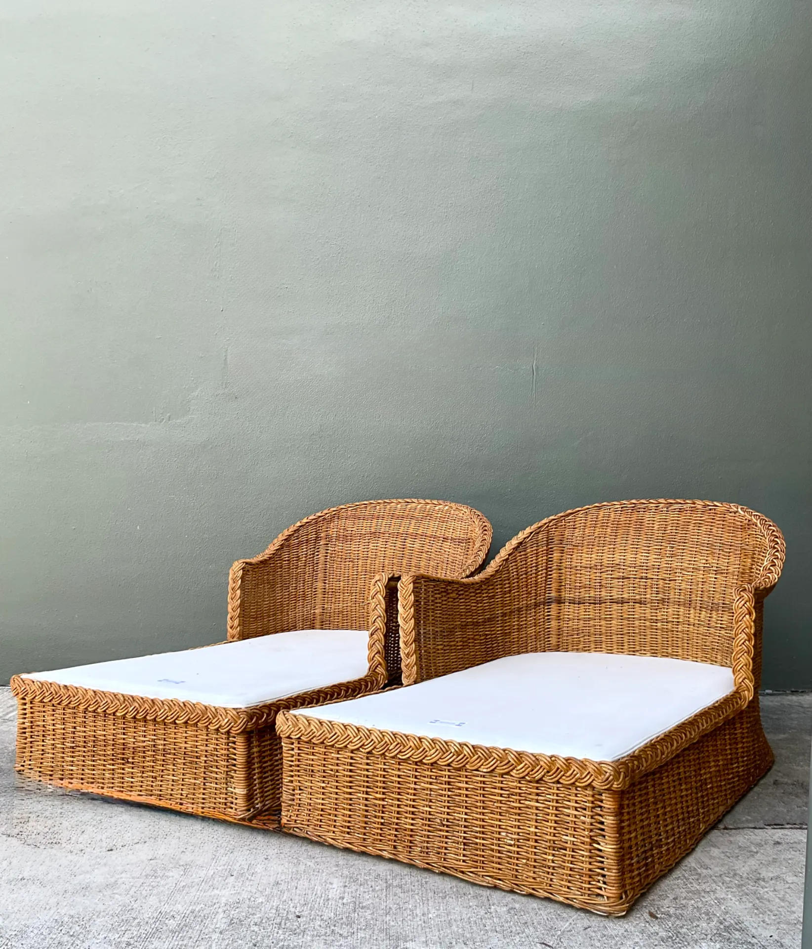 Vintage Braided Rattan Chaise Lounges - Pair — additional photo 8