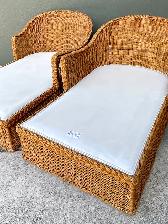 Vintage Braided Rattan Chaise Lounges - Pair — additional photo 6
