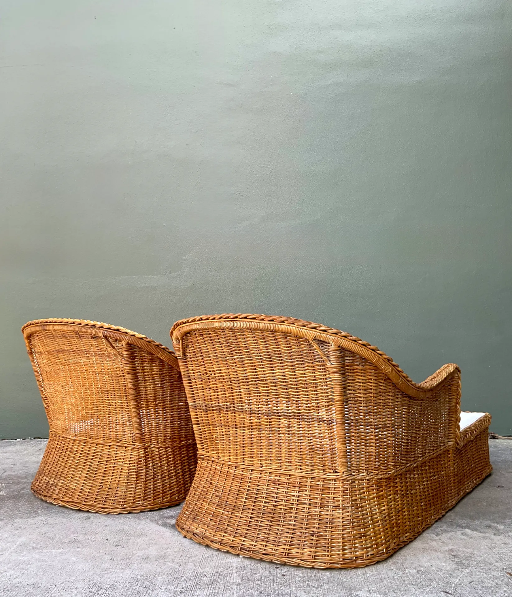 Vintage Braided Rattan Chaise Lounges - Pair — additional photo 4
