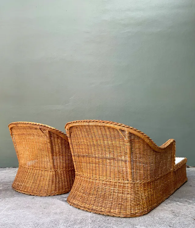 Vintage Braided Rattan Chaise Lounges - Pair — additional photo 4