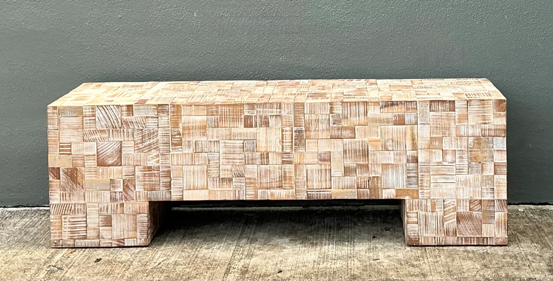 Vintage Geometric Patterned Wood Bench — additional photo 7