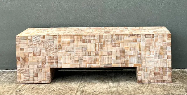 Vintage Geometric Patterned Wood Bench — additional photo 7