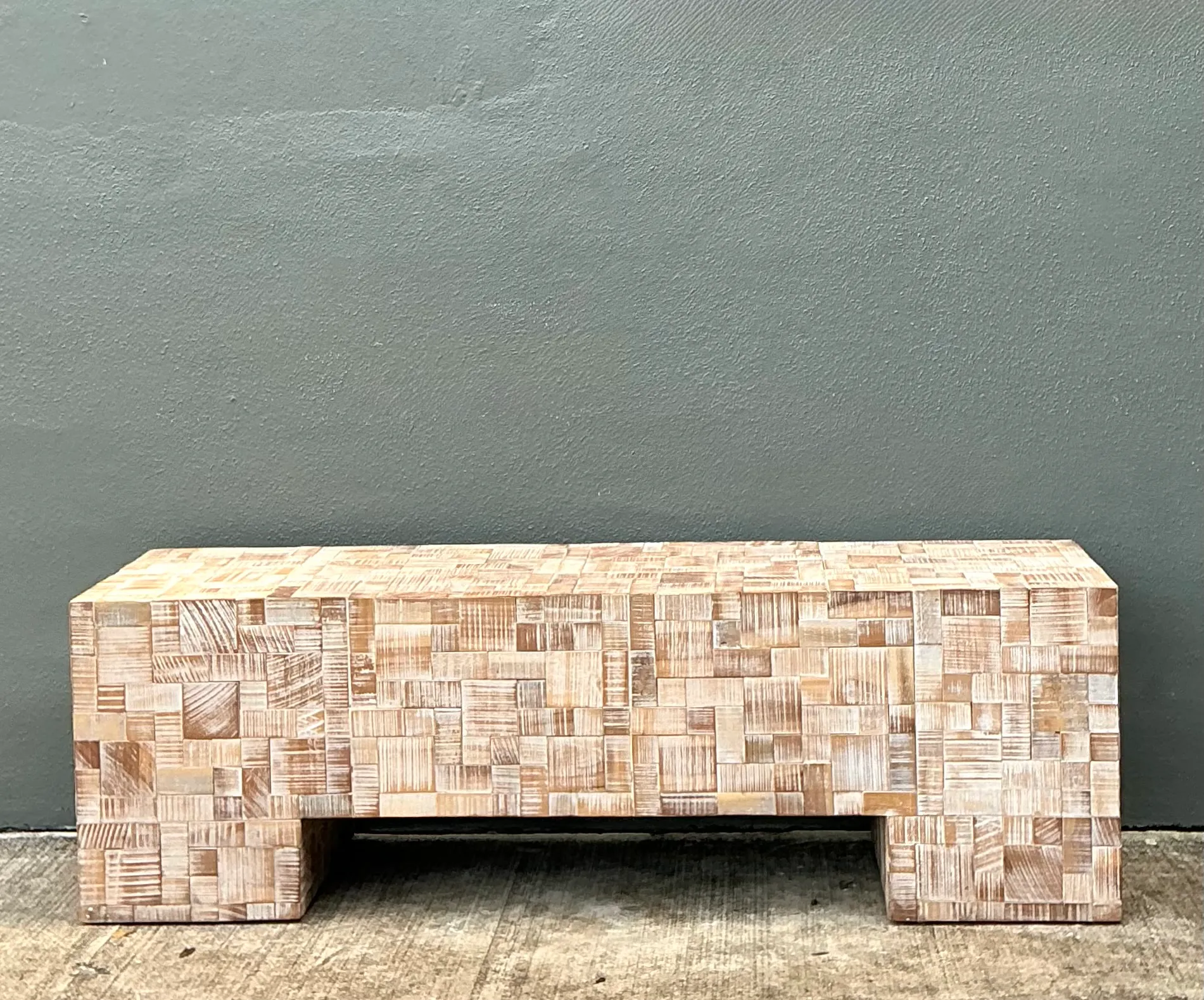 Vintage Geometric Patterned Wood Bench — additional photo 4