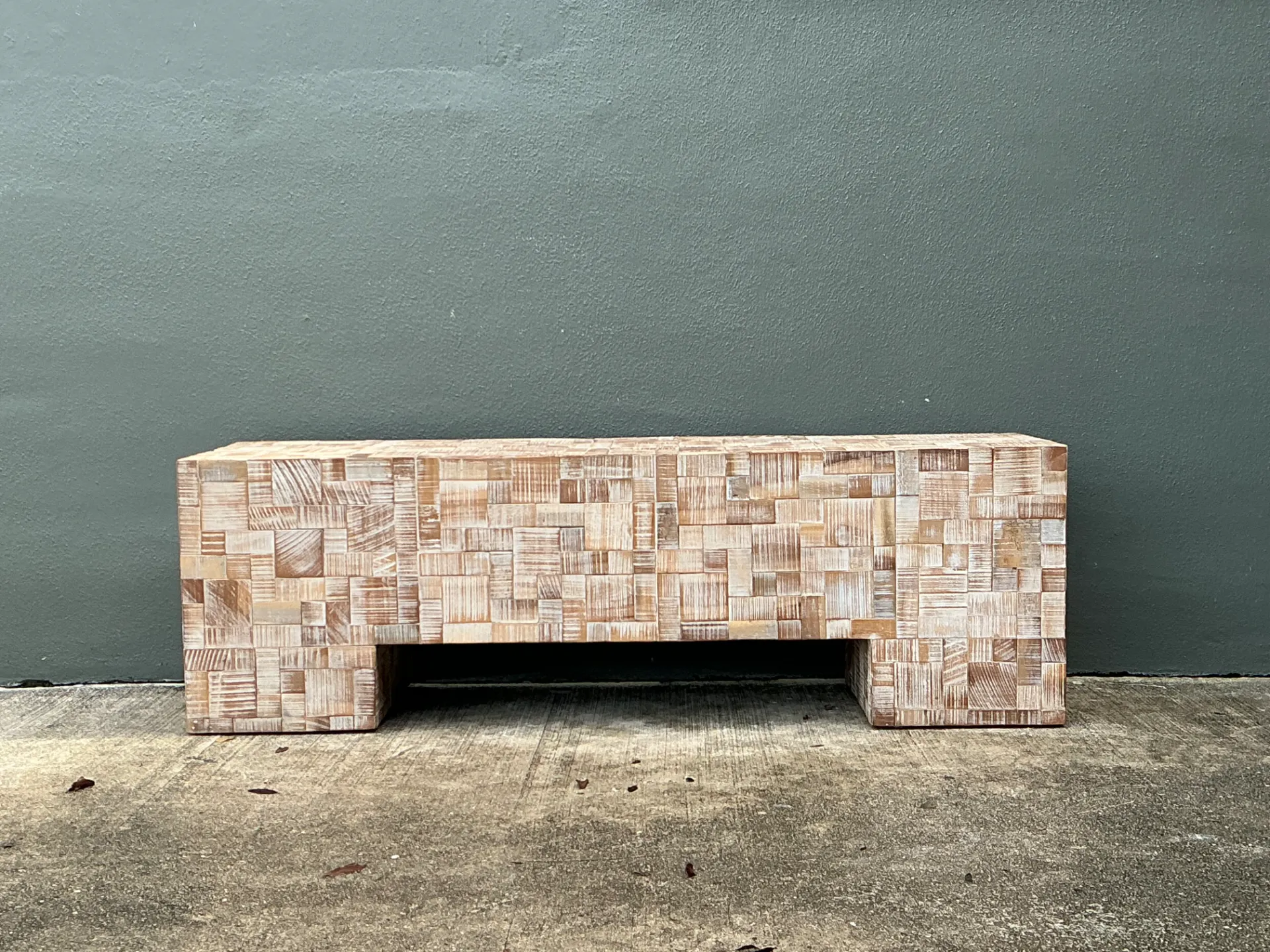 Vintage Geometric Patterned Wood Bench — additional photo 1