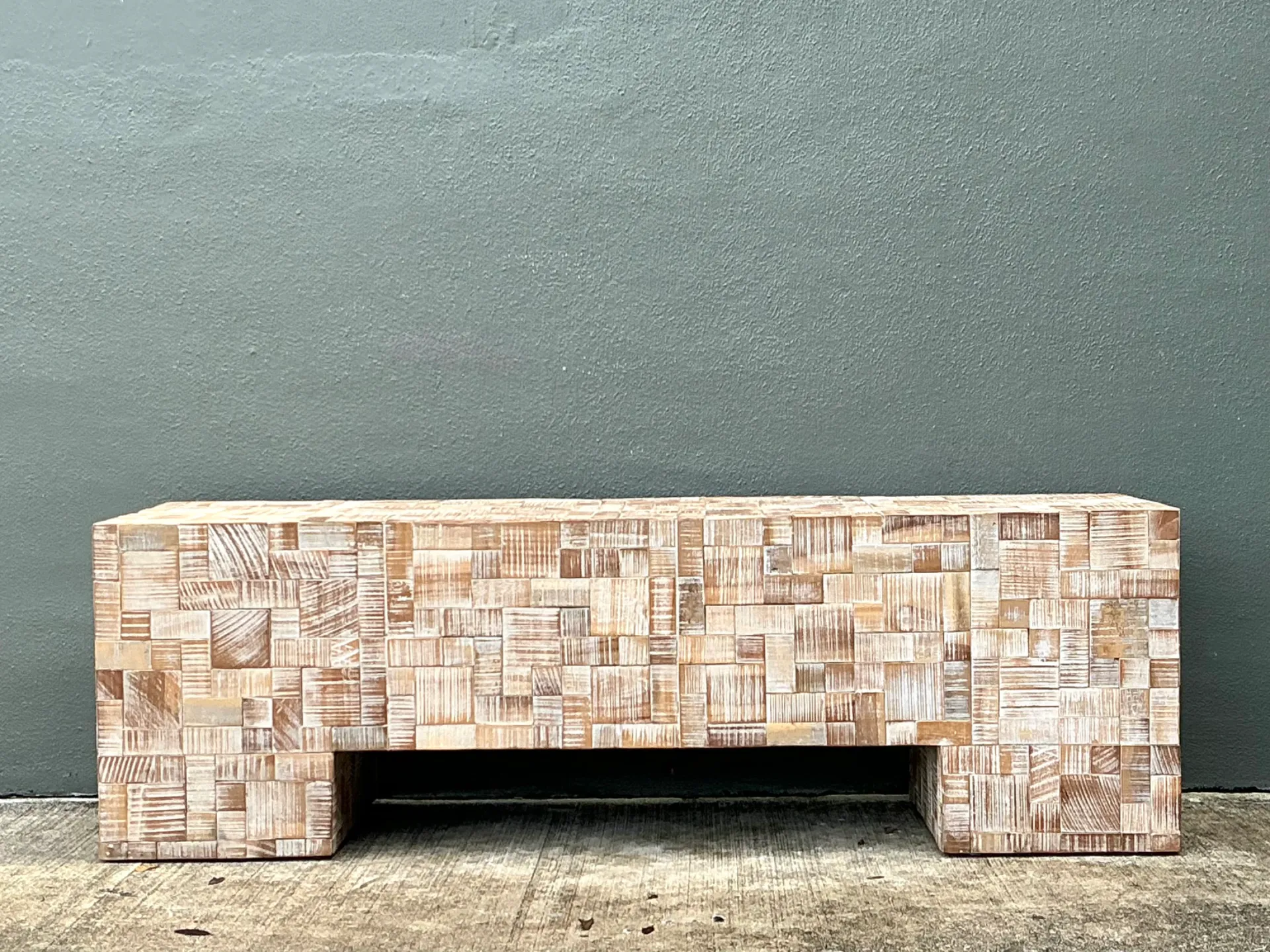 Vintage Geometric Patterned Wood Bench — additional photo 3