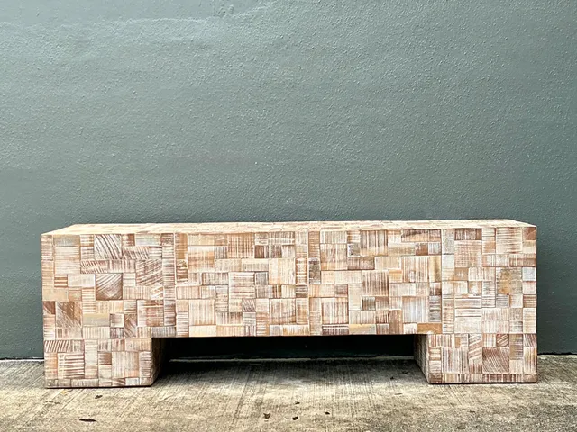Vintage Geometric Patterned Wood Bench — additional photo 5
