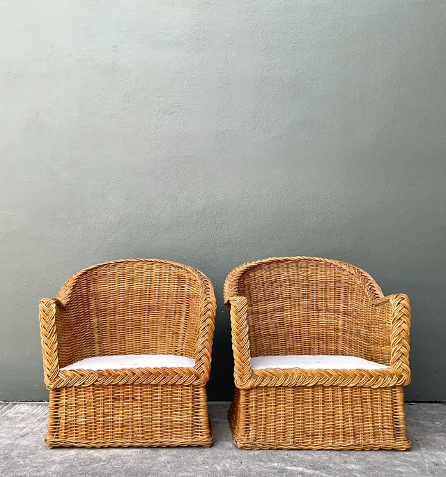 Vintage Braided Rattan Lounge Chairs - Pair — additional photo 1