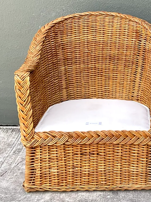 Vintage Braided Rattan Lounge Chairs - Pair — additional photo 6