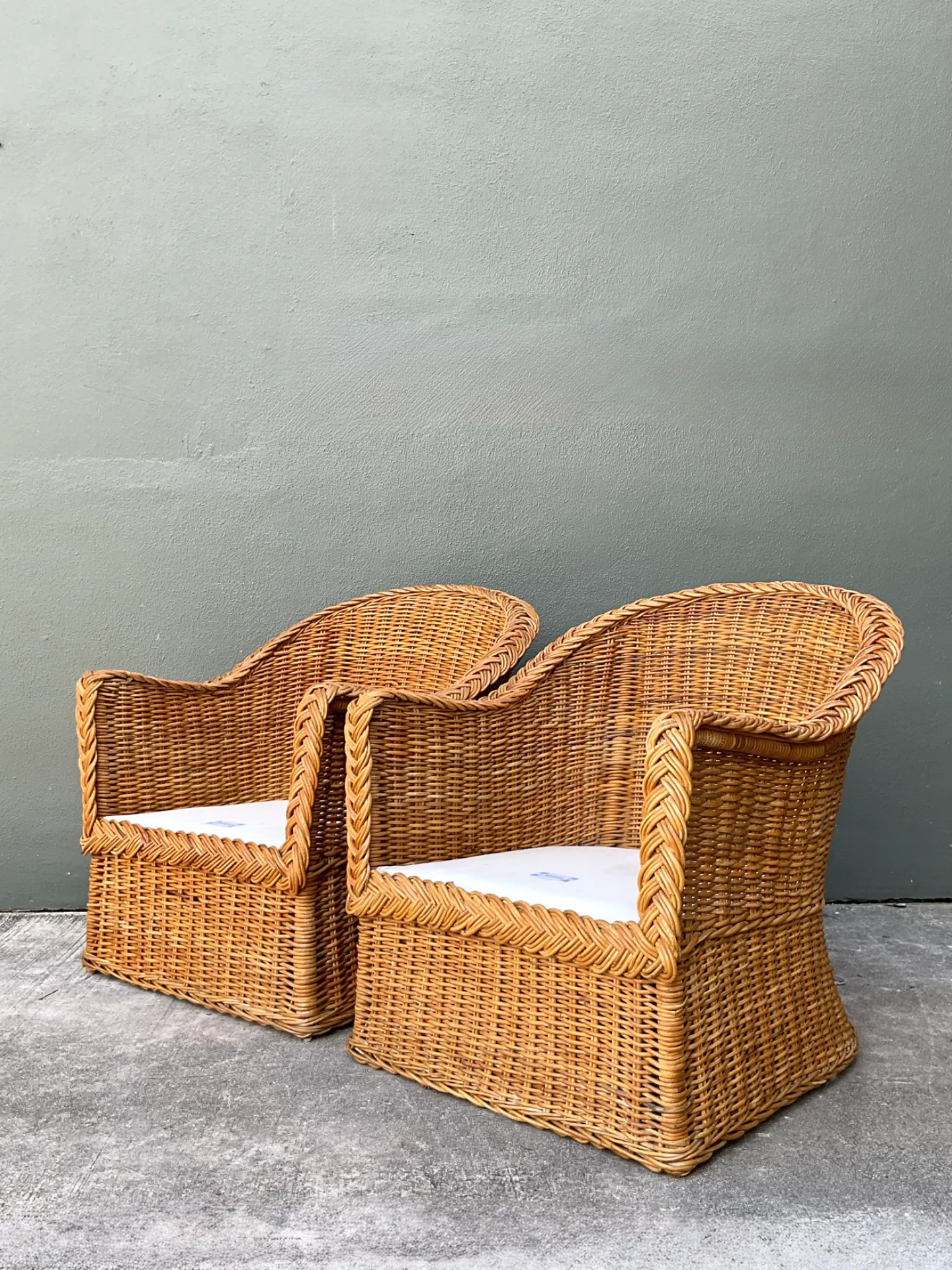 Vintage Braided Rattan Lounge Chairs  - Pair — additional photo 4