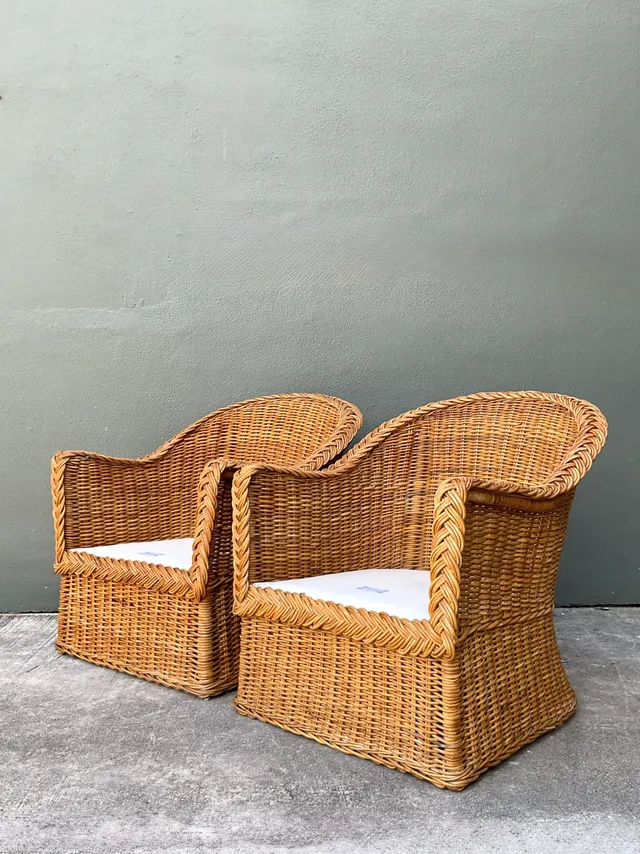 Vintage Braided Rattan Lounge Chairs - Pair — additional photo 4