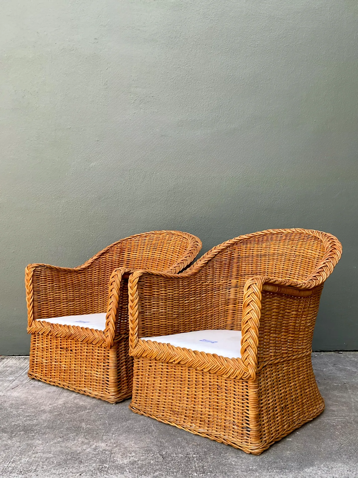 Vintage Braided Rattan Lounge Chairs  - Pair — additional photo 2