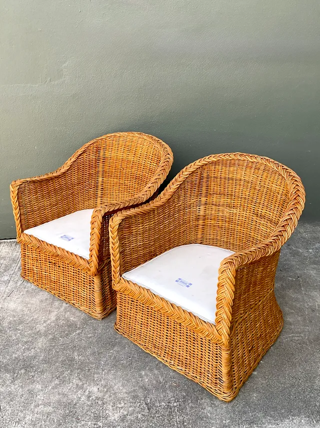 Vintage Braided Rattan Lounge Chairs - Pair — additional photo 7