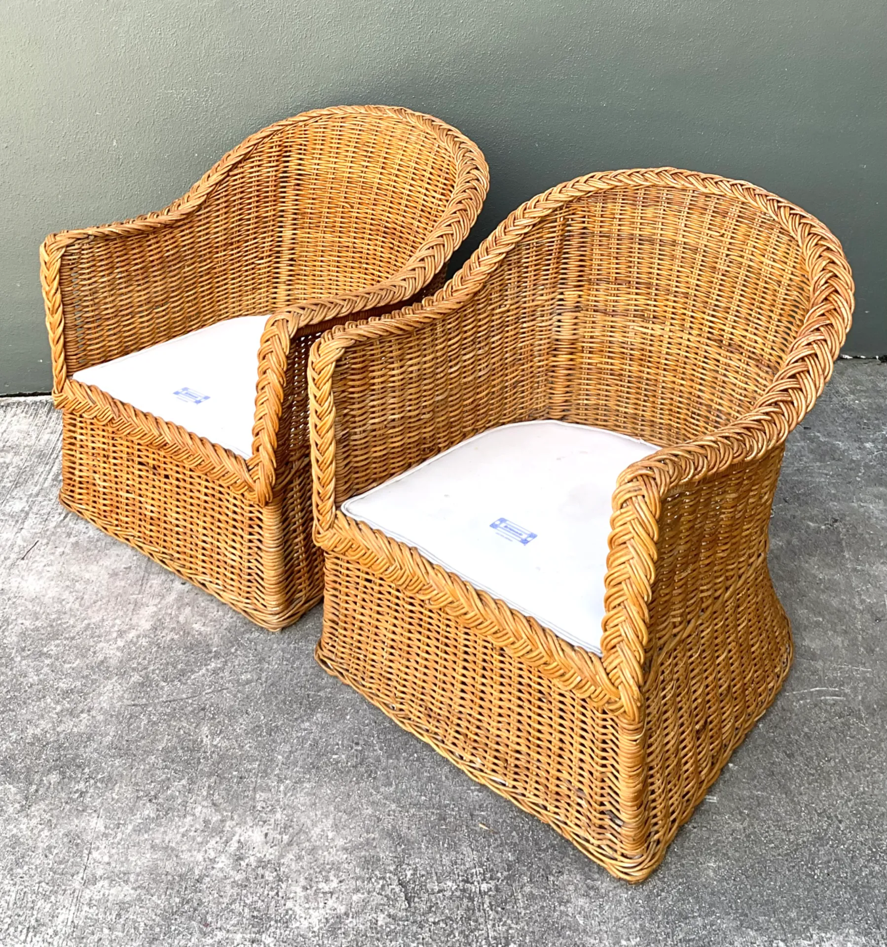 Vintage Braided Rattan Lounge Chairs  - Pair — additional photo 5
