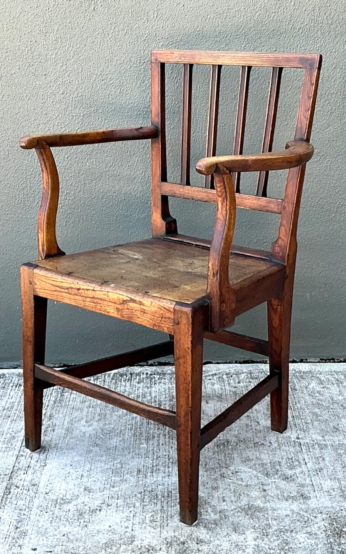 Vintage George III Country House “Elbow” Arm Chair In Elm