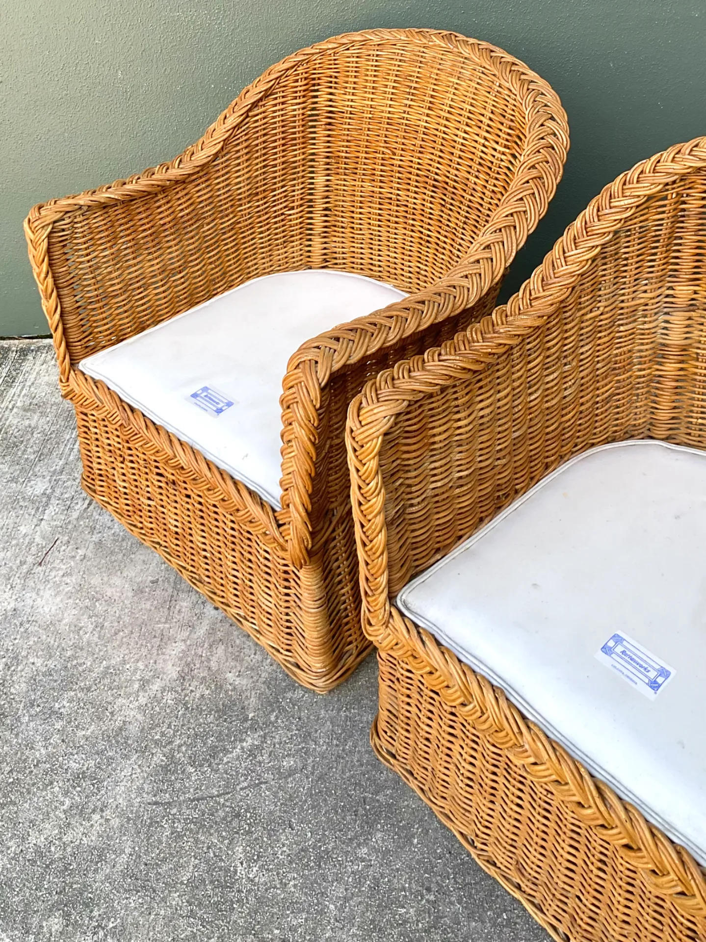 Vintage Braided Rattan Lounge Chairs  - Pair — additional photo 3