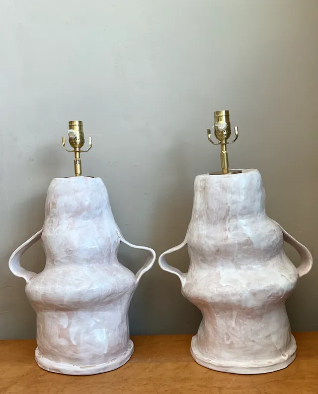 Vintage Biomorphic Slab Built Ceramic Lamps - A Pair — additional photo 6