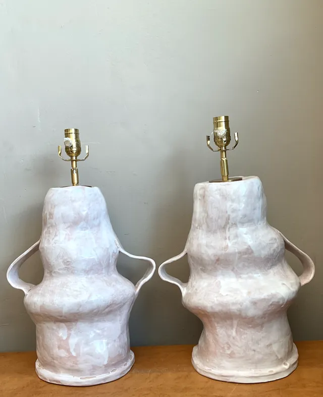 Vintage Biomorphic Slab Built Ceramic Lamps - A Pair — additional photo 7