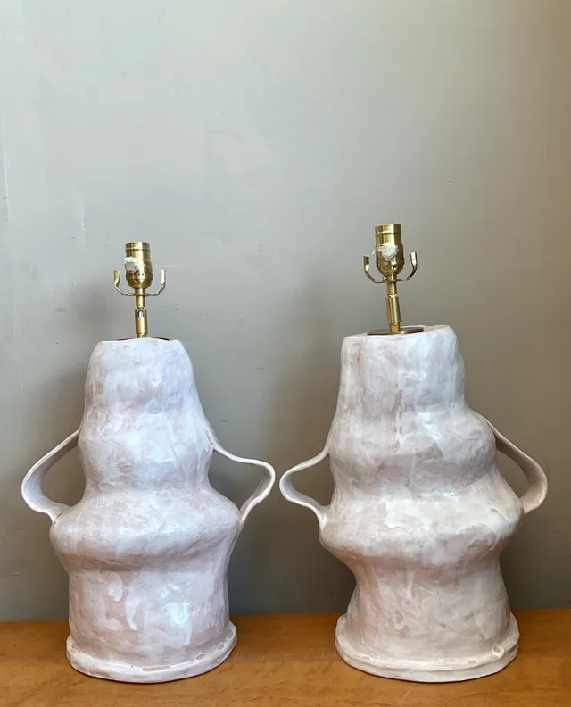 Vintage Biomorphic Slab Built Ceramic Lamps - A Pair — additional photo 2