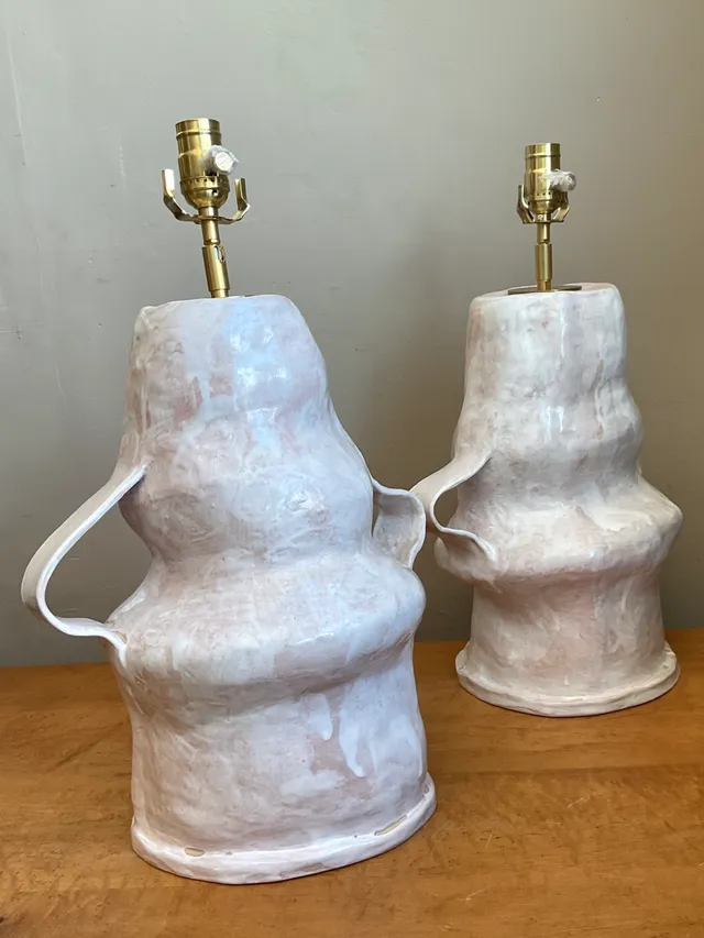 Vintage Biomorphic Slab Built Ceramic Lamps - A Pair — additional photo 4