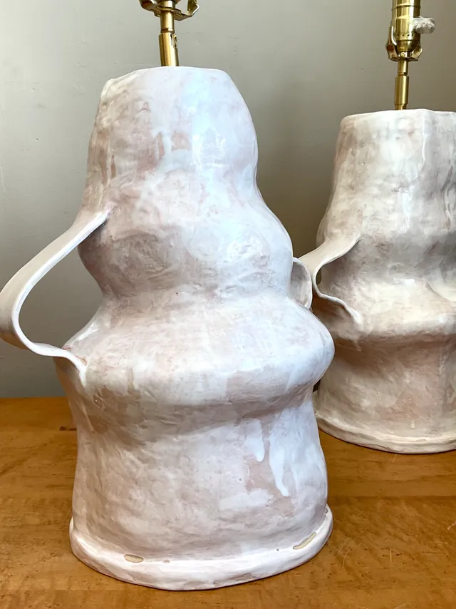 Vintage Biomorphic Slab Built Ceramic Lamps - A Pair — additional photo 1