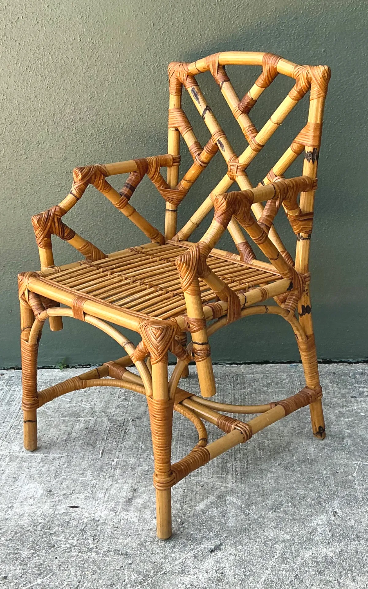 Vintage Chinese Chippendale Bamboo Armchair