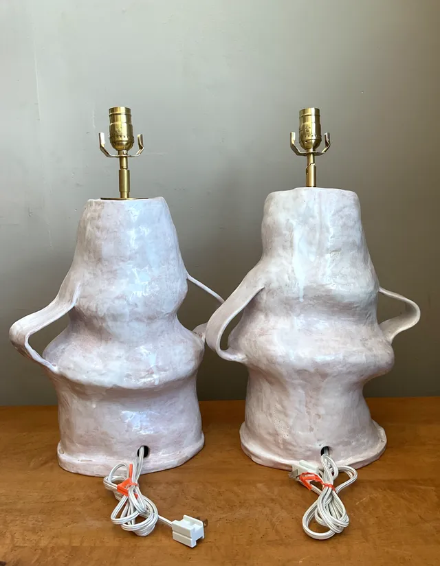 Vintage Biomorphic Slab Built Ceramic Lamps - A Pair — additional photo 3