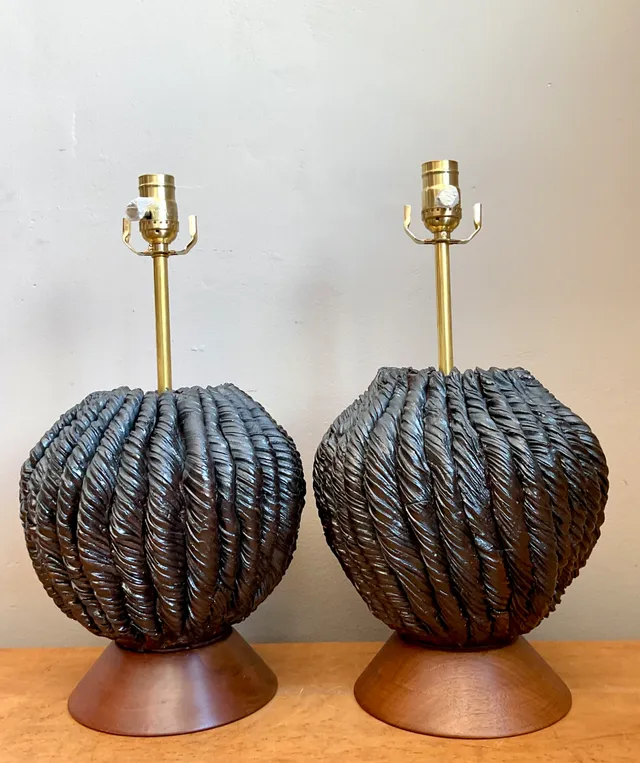 Vintage Custom Kass O’Brien Slab Built Ceramic Lamps - A Pair — additional photo 2