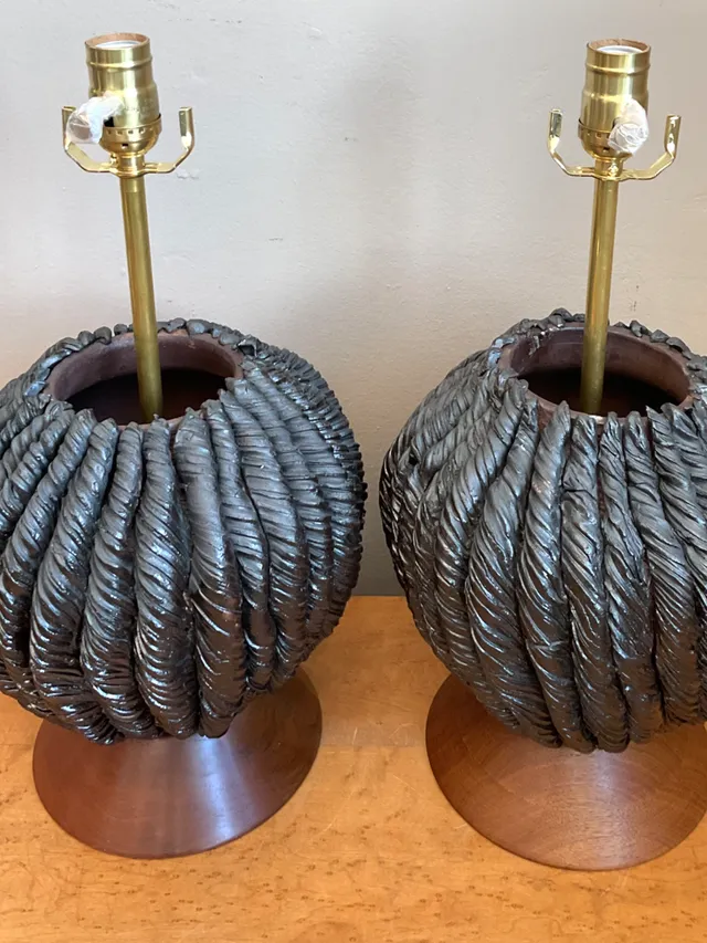 Vintage Custom Kass O’Brien Slab Built Ceramic Lamps - A Pair — additional photo 4