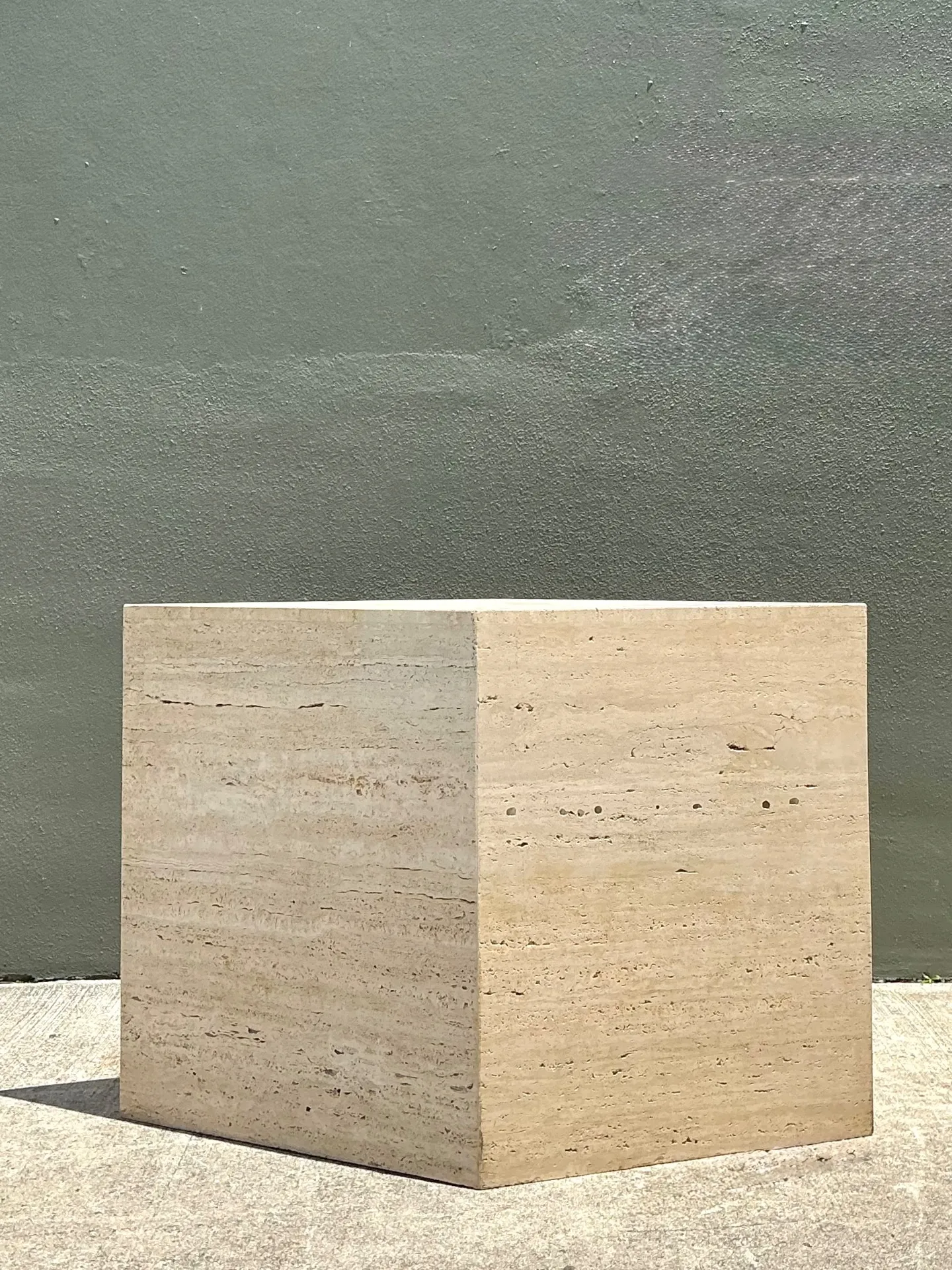 Vintage Italian Travertine Diamond Dining Table Pedestal — additional photo 8